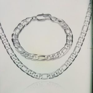 925 Silver necklace And bracelet set unisex women